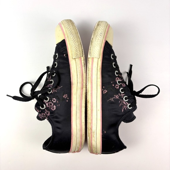 VTG Y2K Converse Black Satin Sneakers Sz M9 W11 Pink Cherry Blossom Embroidery - Picture 6 of 15
